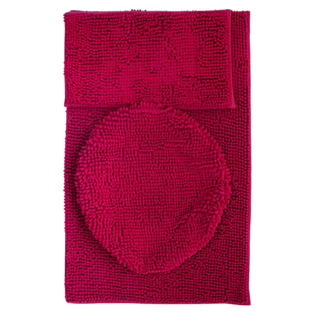 Set De Tapetes Baño Silk 3 Piezas Fucsia