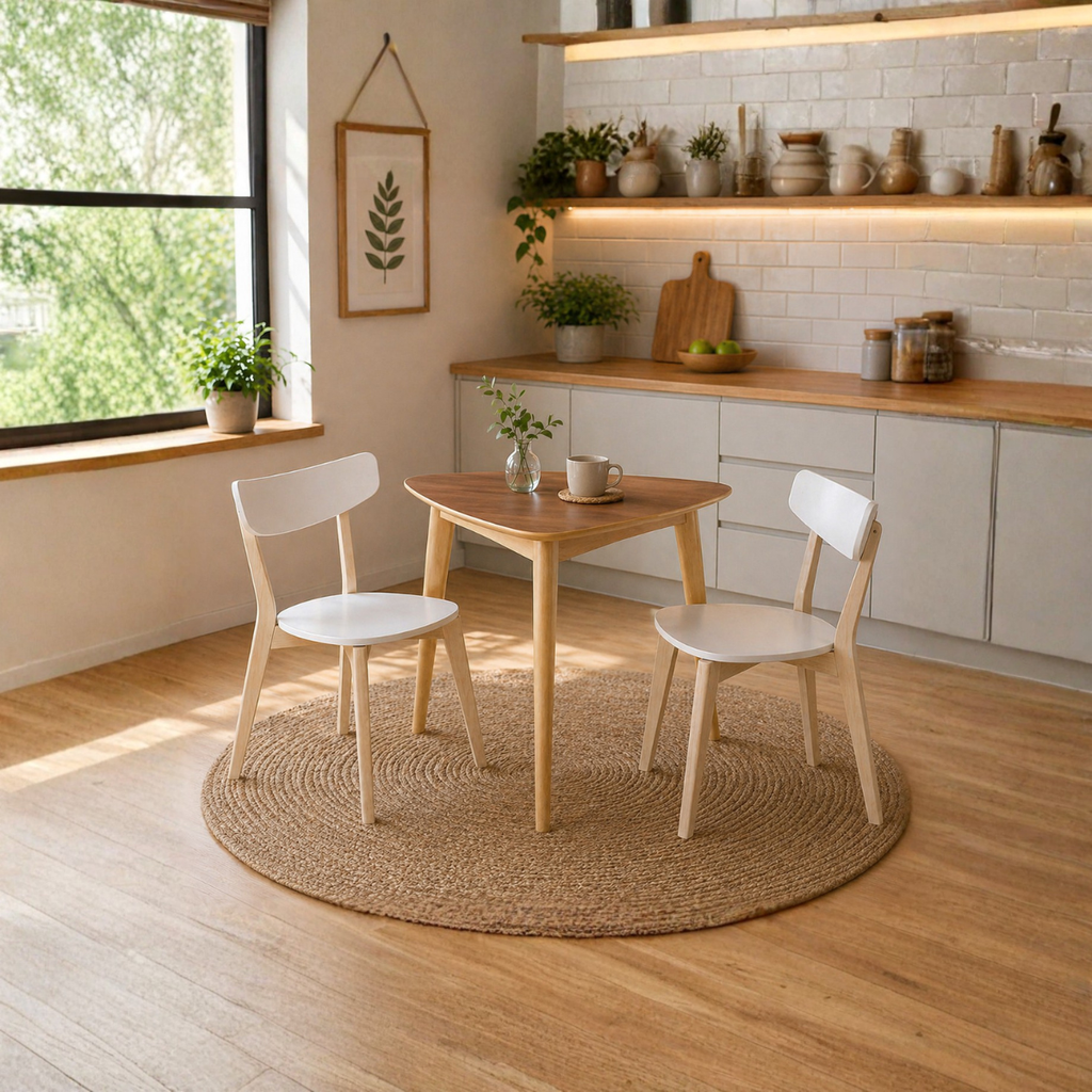 Set Mesa Comedor Chad + Set 2 Sillas Lisboa Blanca