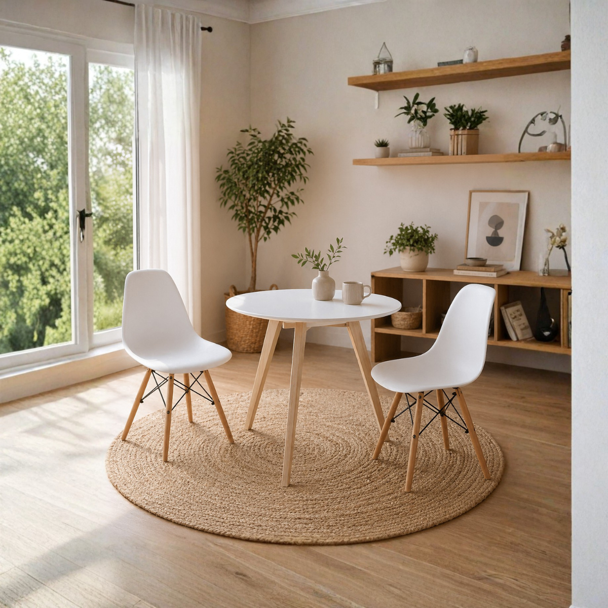 Set Mesa Comedor Lisboa Color Blanco + Set 2 Sillas Eames Color Blanco