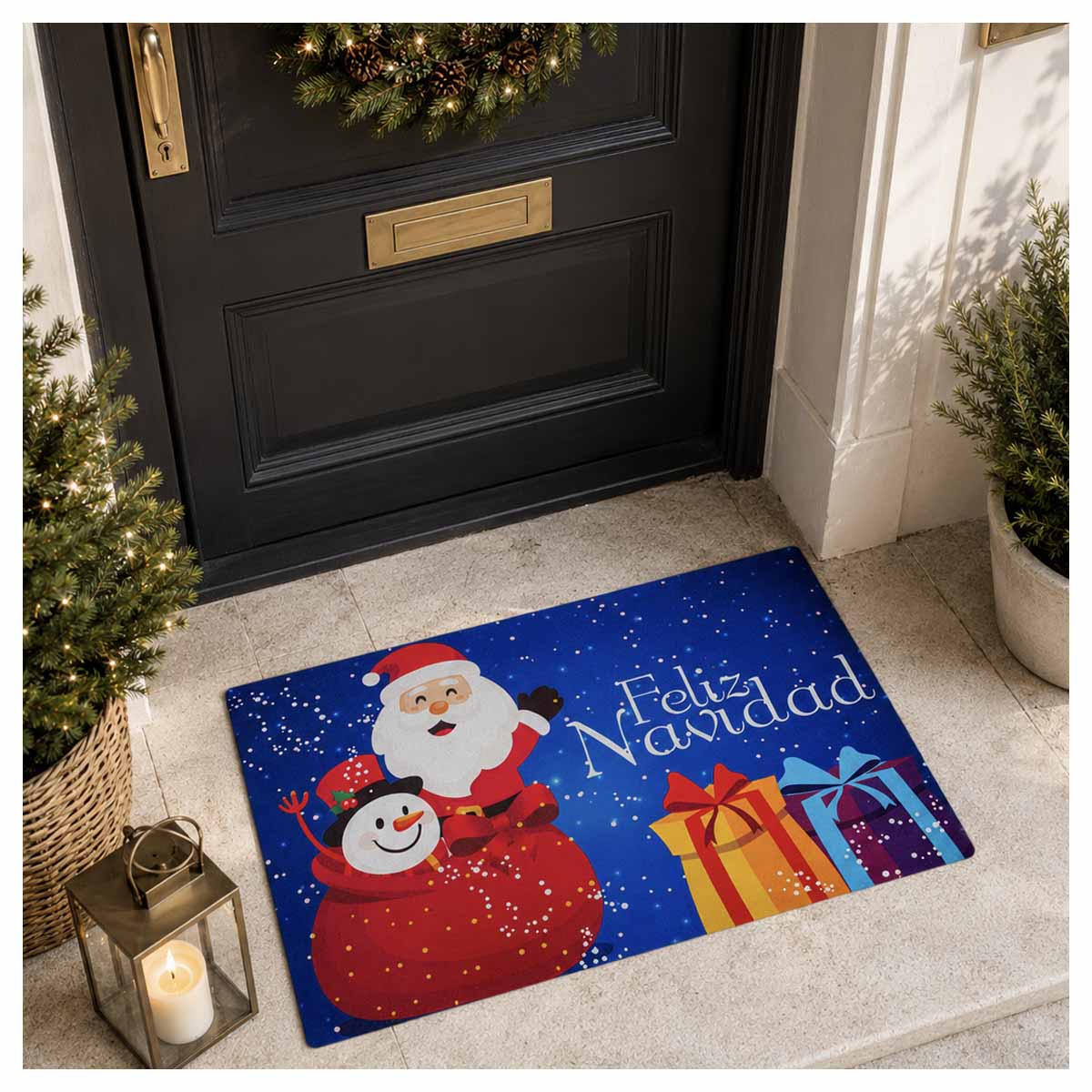 Tapete Entrada X-mas Santa Feliz Navidad Azul 40X60 cm