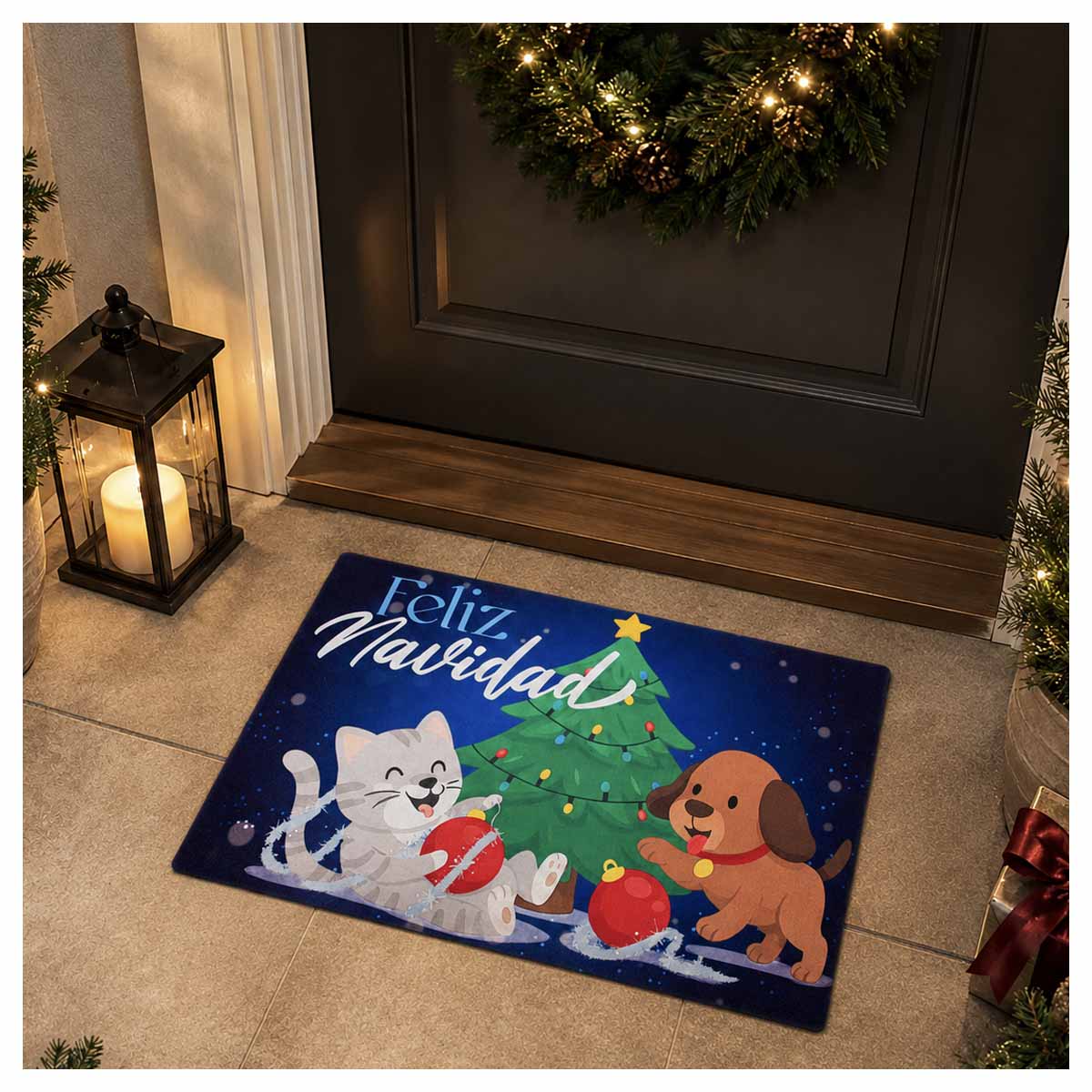 Tapete Entrada X-mas Dog & Cat 40X60 cm