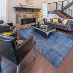 Tapete decorativo Kyle Patch azul 190x290 cm, alfombra moderna de polipropileno con diseño patchwork ideal para sala o comedor
