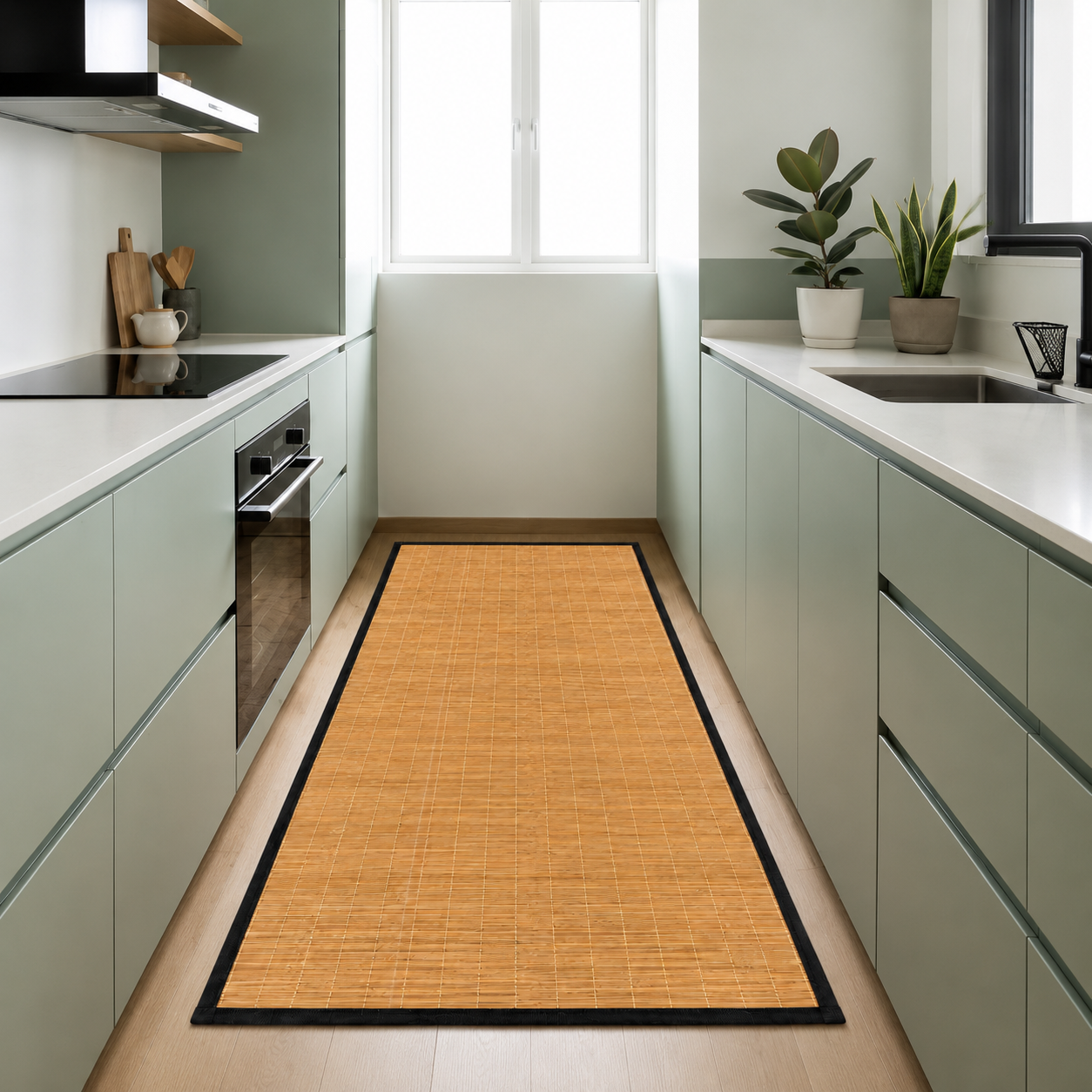 Tapete Decorativo Estera Bamboo Slim Negro 85X170 cm