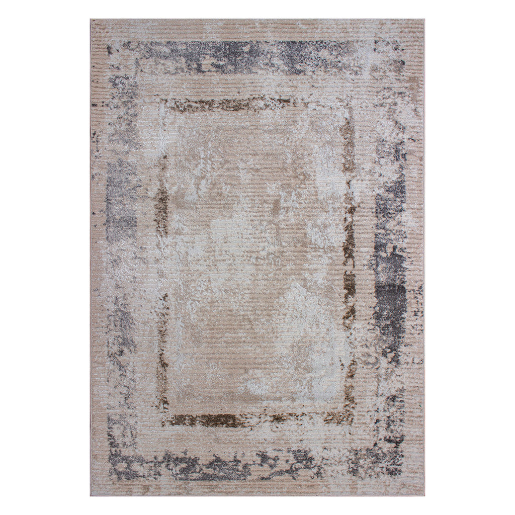 Tapete pie de cama Busan 5825 Frame beige/gris 50x90 cm, alfombra moderna de polipropileno ideal para recámara o pasillo