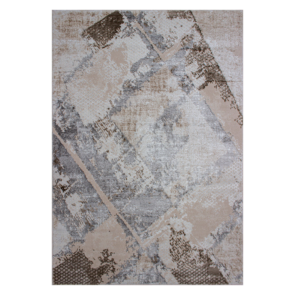Tapete pie de cama Busan 5826 Formas beige/gris 50x90 cm, alfombra moderna de polipropileno ideal para recámara o pasillo