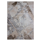 Tapete pie de cama Busan 5826 Formas beige/gris 50x90 cm, alfombra moderna de polipropileno ideal para recámara o pasillo
