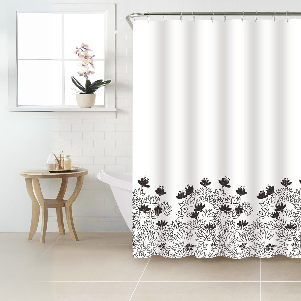 Cortina de poliéster lirios 180x180 cm con textura ligera y diseño contemporáneo ideal para baño en espacios modernos