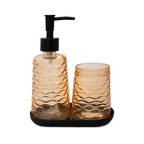 Set de accesorios para baño Glass Tide naranja, accesorios de vidrio con diseño moderno ideal para baño elegante y funcional