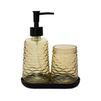 Set de accesorios para baño Glass Tide amarillo, accesorios de vidrio con diseño moderno ideal para baño elegante y funcional