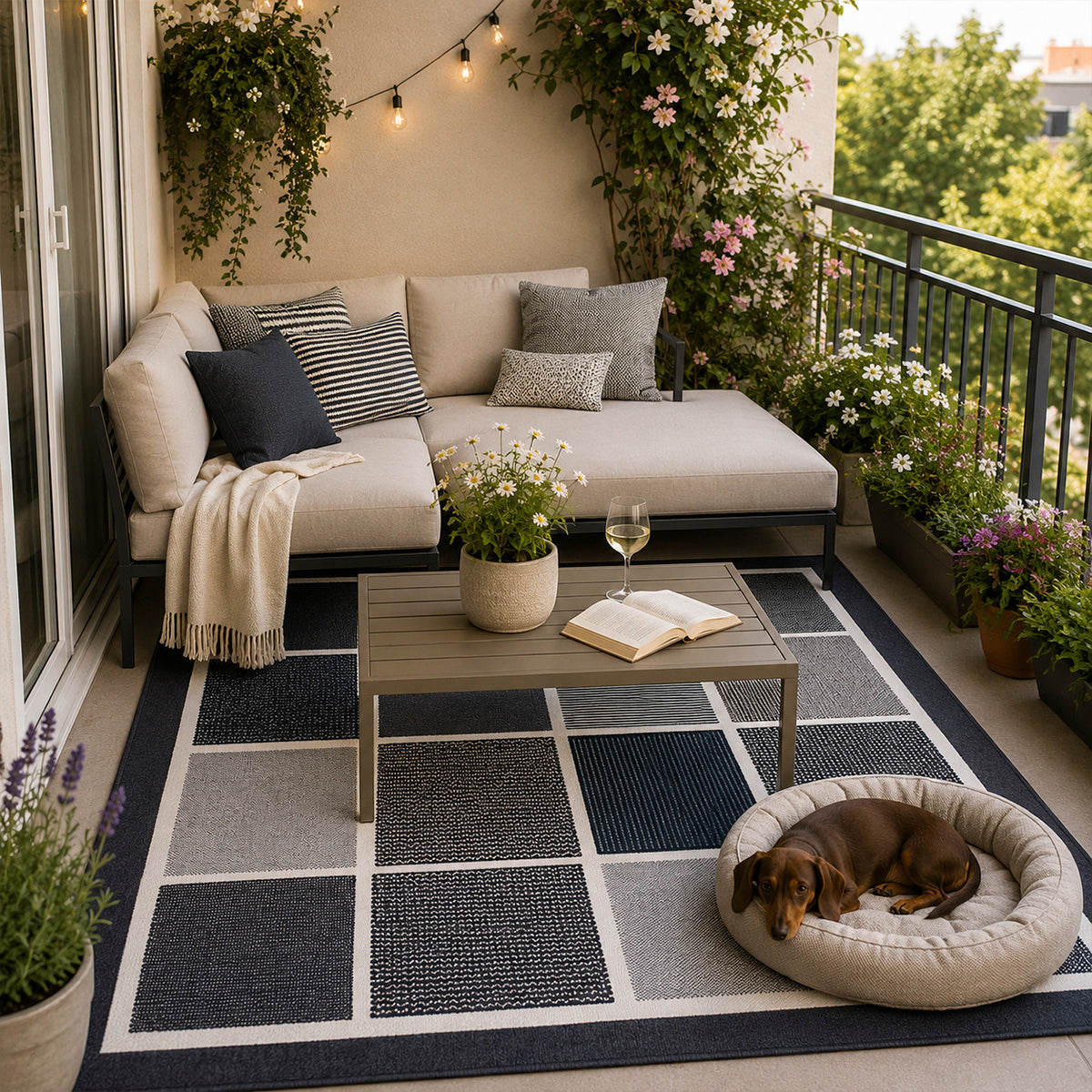 Tapete Decorativo Fenix Indoor Outdoor Cuadros Gris 160x230 cm