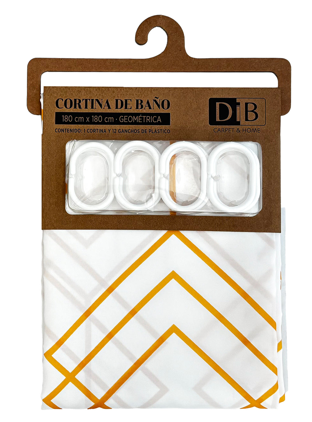 Cortina De Baño Poliéster Geometrica Dorada 180x180 cm