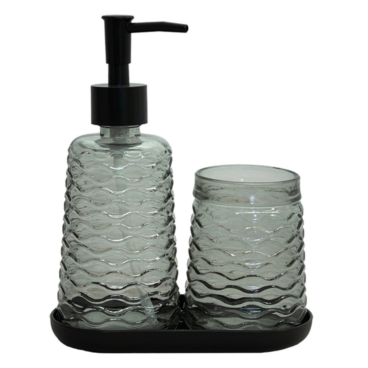 Set de accesorios para baño Glass Tide humo, accesorios de vidrio con diseño moderno ideal para baño elegante y funcional