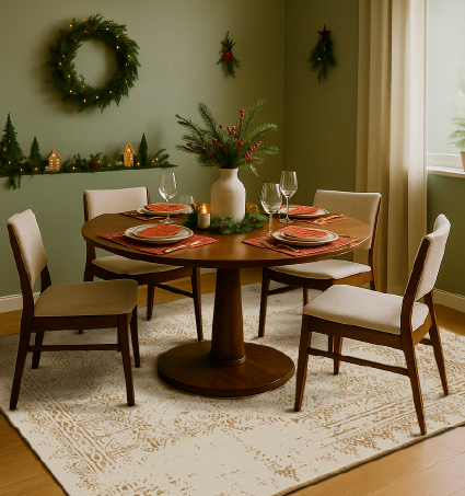 Ambiente navideño para el comedor con tapete decorativo