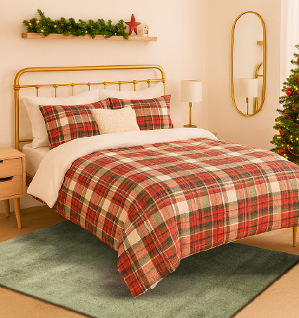 Ambiente navideño para la recámara con tapete verde