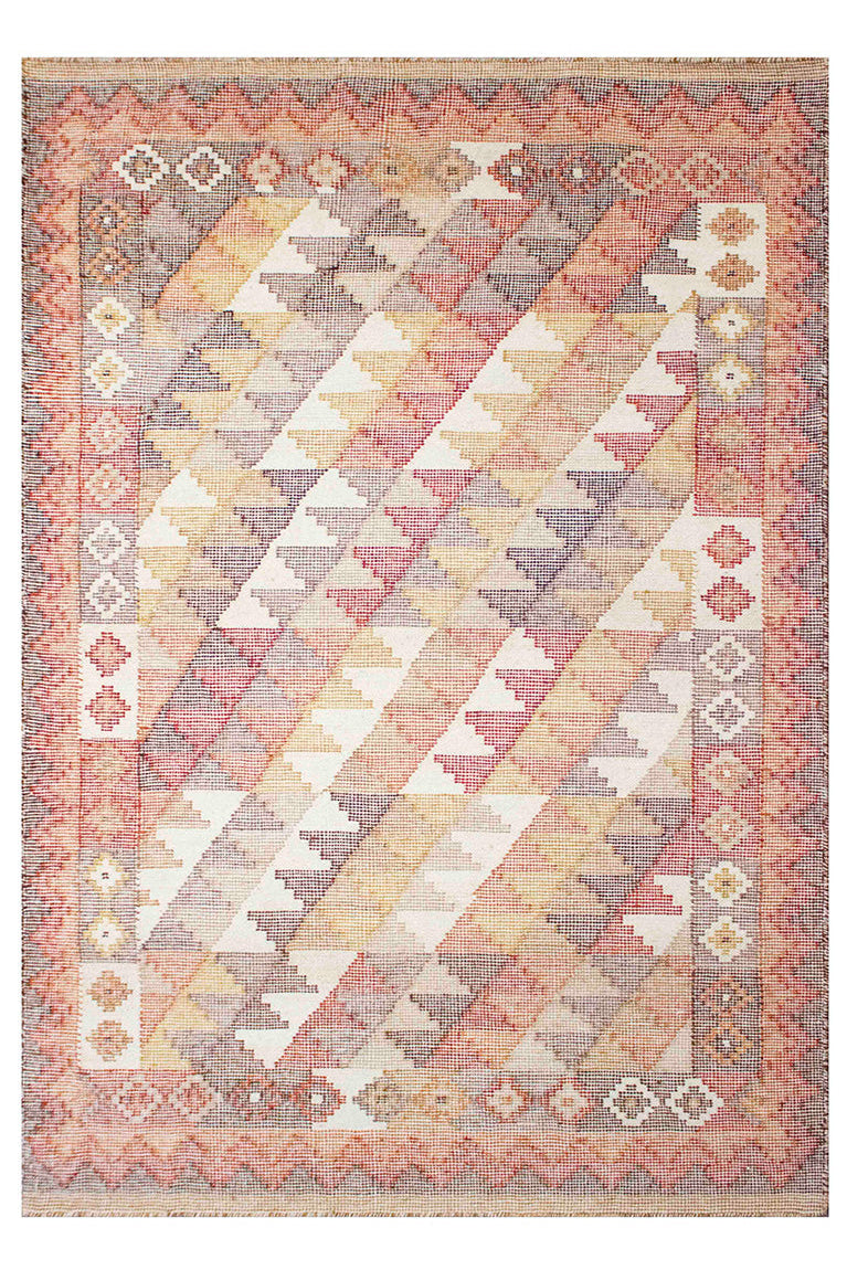 Tapete Bazhars Kilim Gokhan 129 medallón multicolor 140x200 cm con textura natural y diseño contemporáneo ideal para sala o recámara en espacios modernos