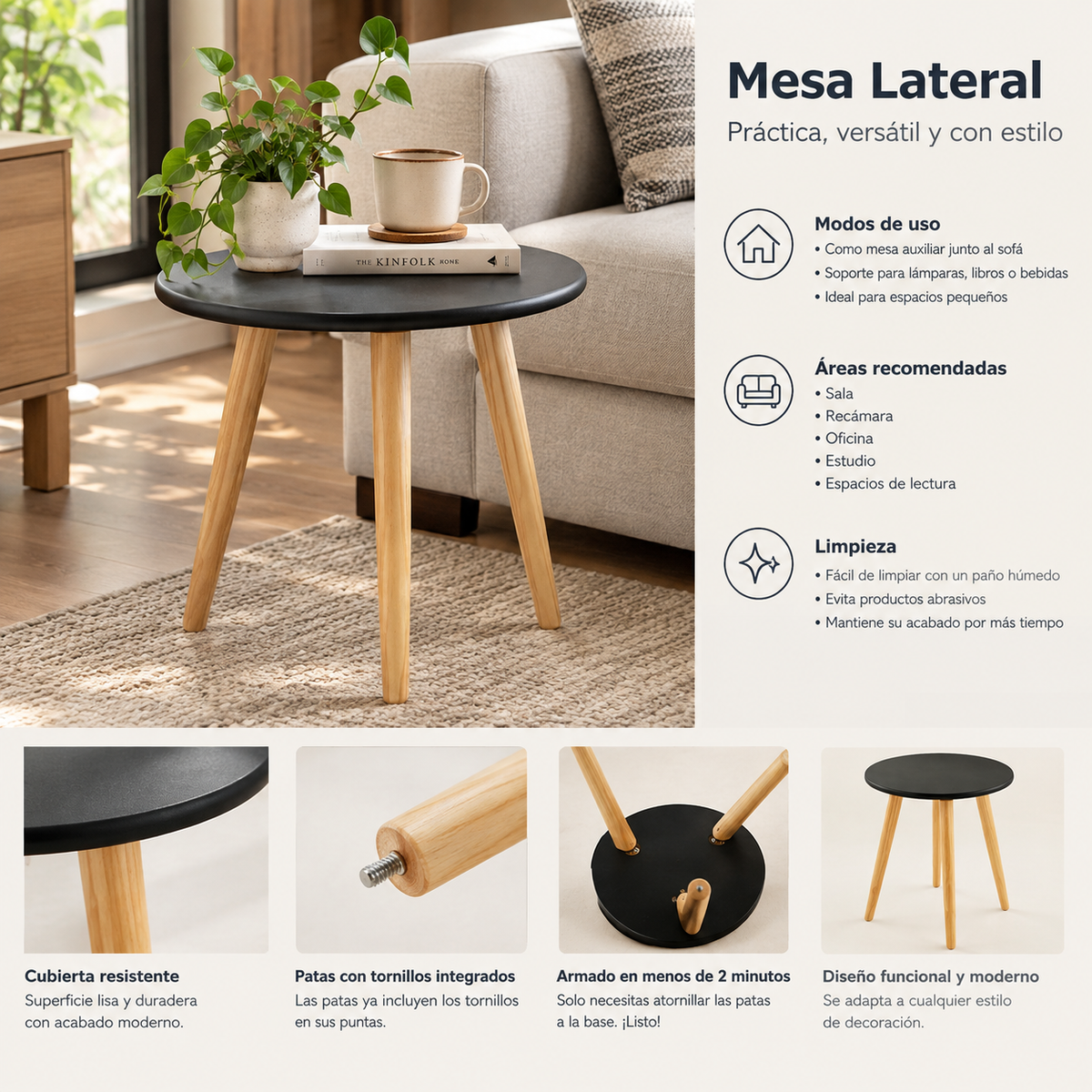 Mesa Lateral Ana Chica Blanca 32x35 cm