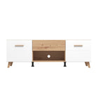 Mesa de TV Murcia blanco/roble con diseño moderno y acabado elegante ideal para sala en espacios contemporáneos