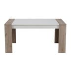 Mesa comedor Mali roble/blanco con combinación de materiales y diseño moderno que brinda calidez y sofisticación al comedor