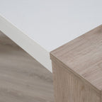 Mesa comedor Mali roble/blanco con combinación de materiales y diseño moderno que brinda calidez y sofisticación al comedor