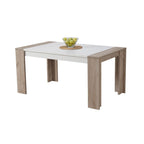 Mesa comedor Mali roble/blanco con combinación de materiales y diseño moderno que brinda calidez y sofisticación al comedor