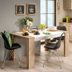 Mesa comedor Mali roble/blanco con combinación de materiales y diseño moderno que brinda calidez y sofisticación al comedor