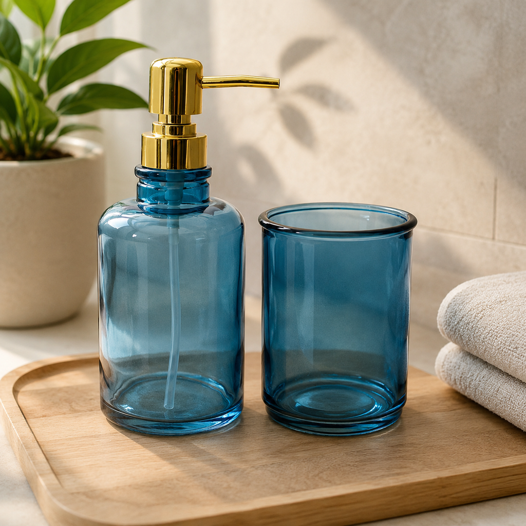 Set De Accesorios Para Baño Color Vidrio Azul