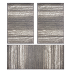 Set 3 Piezas Tapete Shiraz Para Costado De Cama Rayas Gris