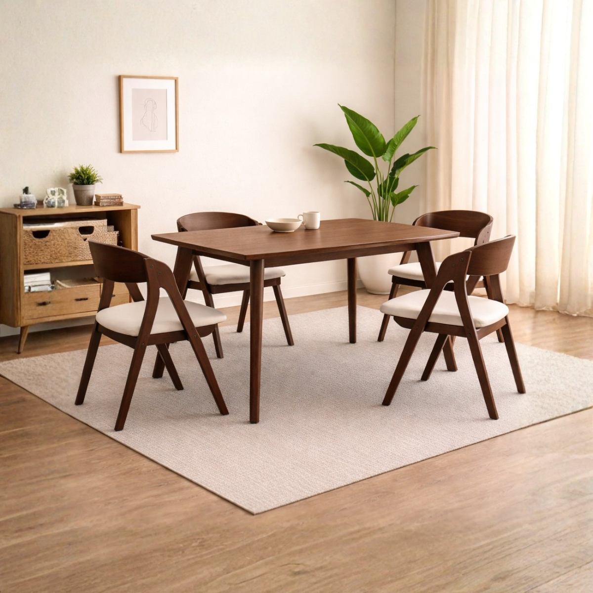 Set Mesa Comedor Fiesta + 4 Sillas Comedor Victoria Beige