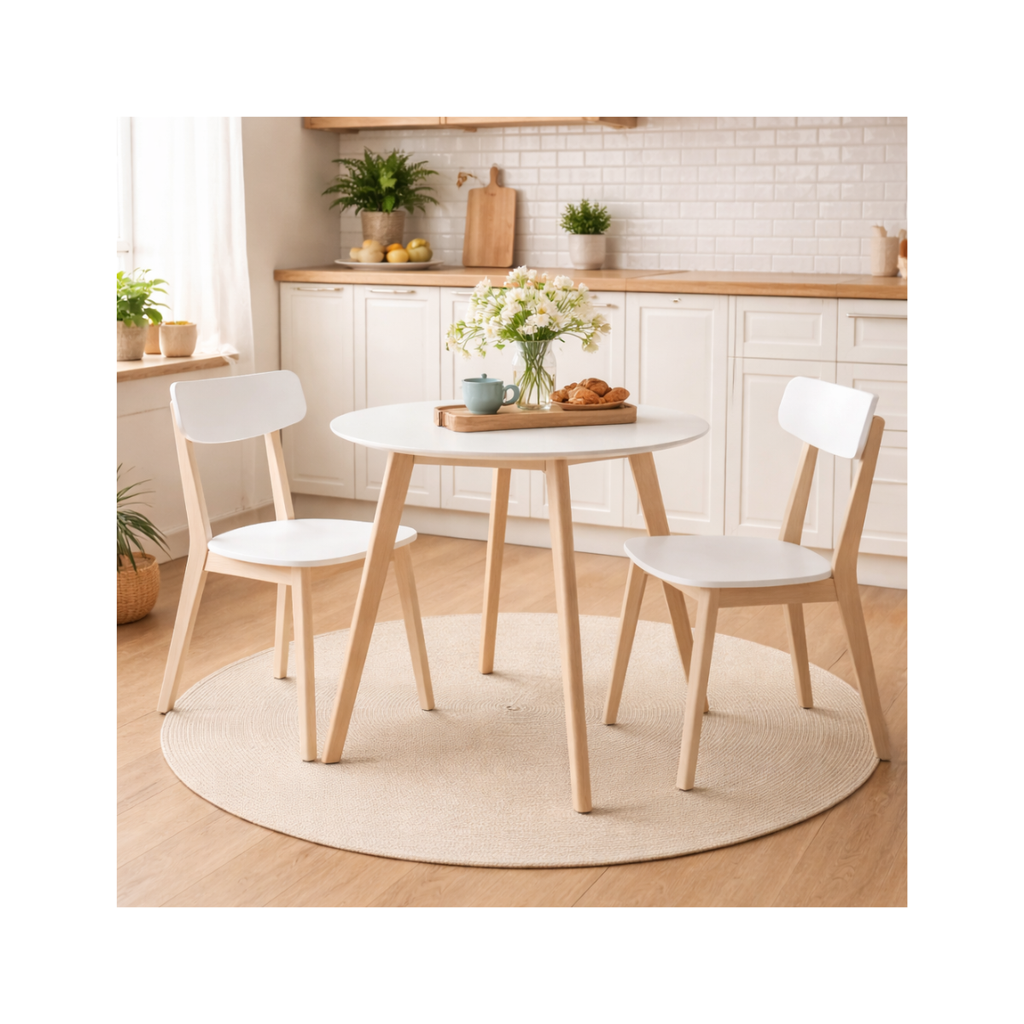 Set mesa comedor Lisboa con 2 sillas Lisboa blanco, conjunto moderno compacto ideal para espacios pequeños y comedor contemporáneo