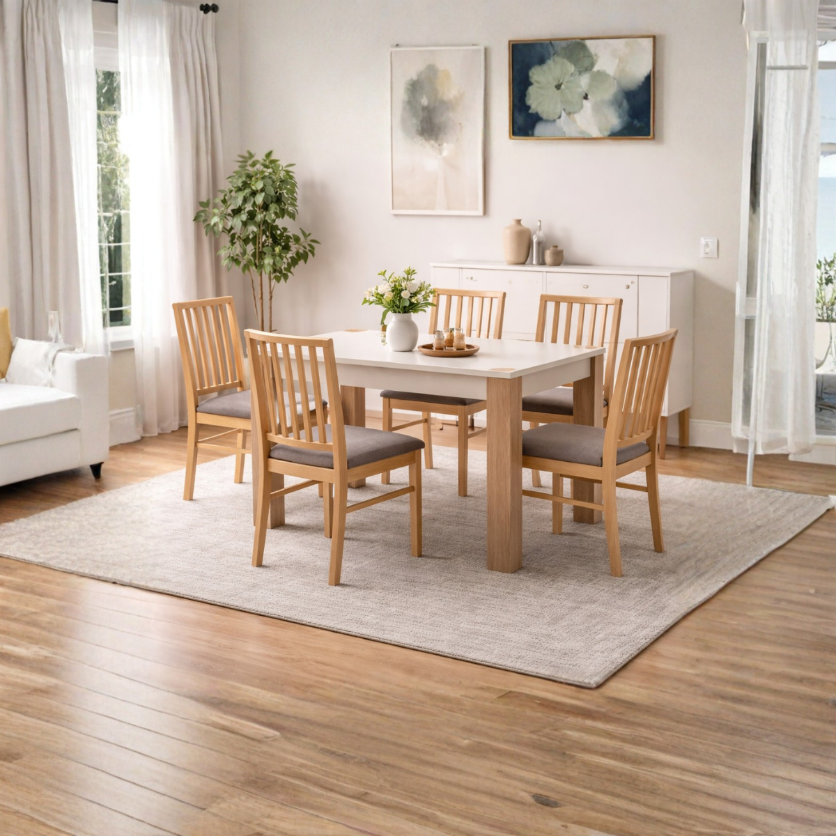 Set Mesa Comedor Mali + 4 Sillas Comedor Oviedo Gris