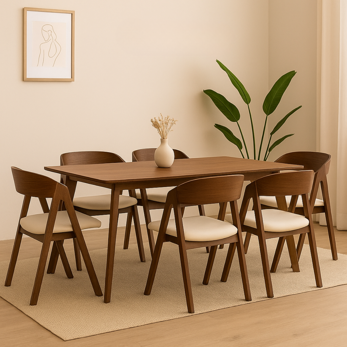 Set Mesa Comedor Victoria + 6 Sillas Comedor Victoria Beige