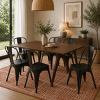Set Mesa Victoria + 6 Sillas Alpes Negro + Tapete Celine Ocre