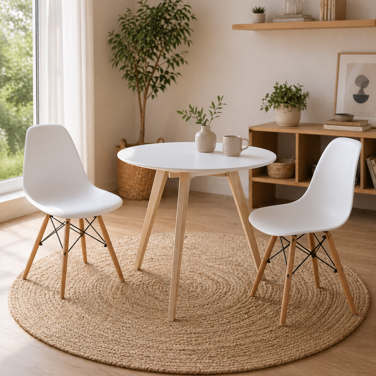 Set Mesa Comedor Lisboa Color Blanco + Set 2 Sillas Eames Color Blanco