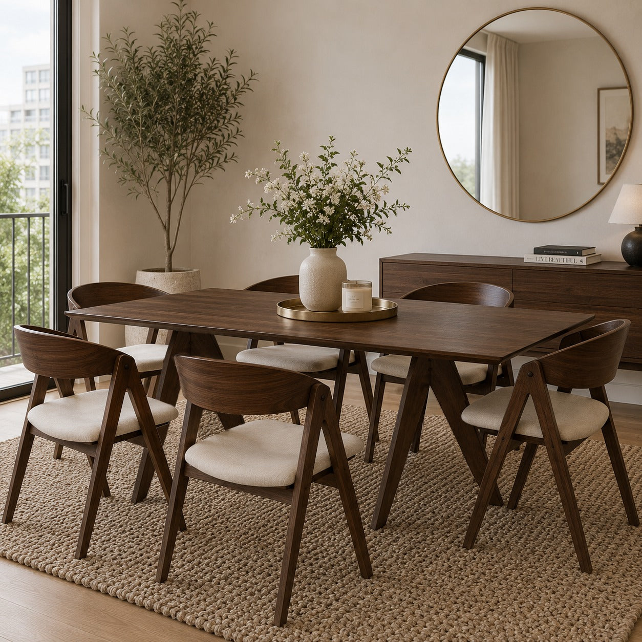 Set Mesa Comedor Victoria + 6 Sillas Comedor Victoria Beige