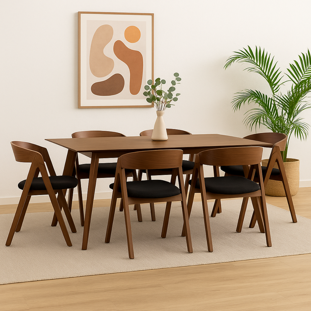 Set mesa comedor Victoria con 6 sillas Victoria negro, conjunto moderno ideal para comedor amplio y contemporáneo