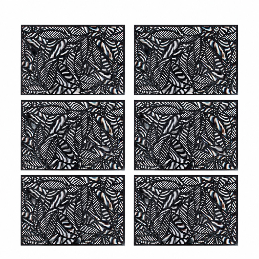 Set de 6 piezas Mantel Individual Laser Mat Black 30x45 cm