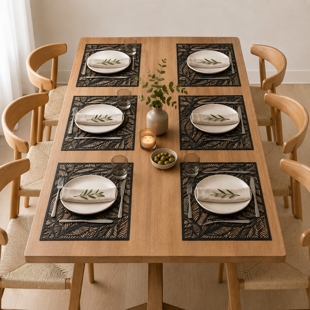 Set de 6 piezas Mantel Individual Laser Mat Black 30x45 cm