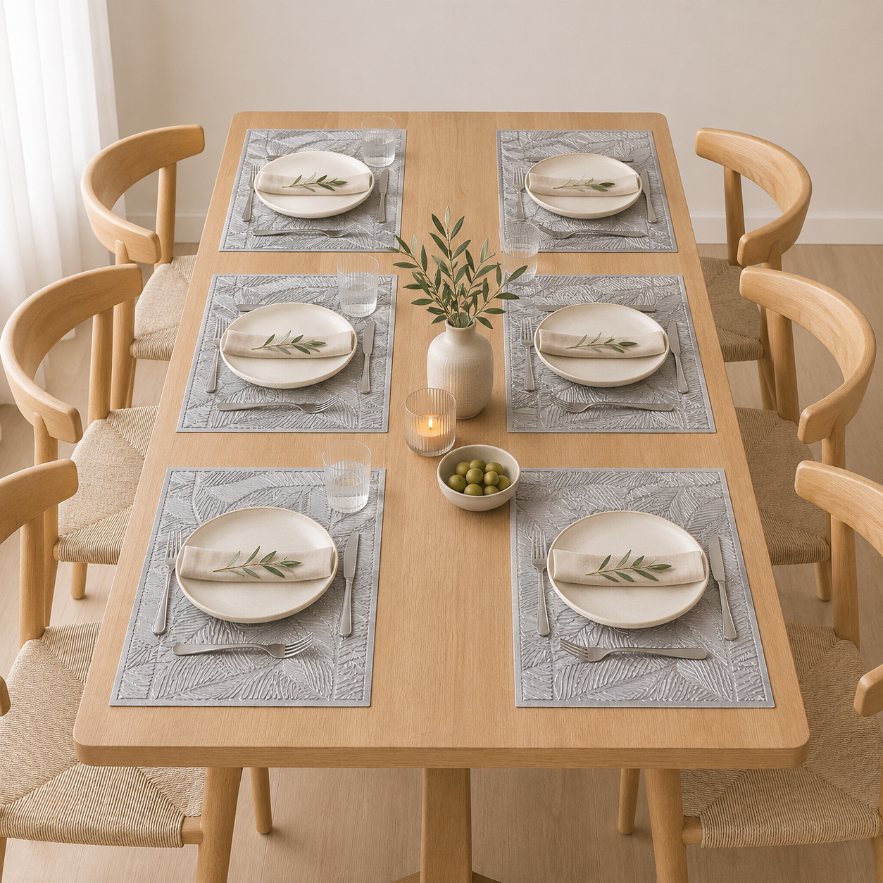 Set de 6 pz Laser Mat Silver 30x45 cm