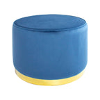 Taburete Portofino terciopelo azul para sala o recámara, diseño moderno con acabado elegante y estilo contemporáneo