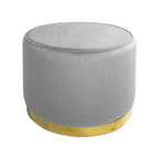 Taburete Portofino terciopelo plata para sala o recámara, diseño moderno con acabado elegante y estilo contemporáneo