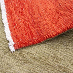 Tapete decorativo Kellim doble vista verde, alfombra reversible con diseño artesanal ideal para sala o recámara
