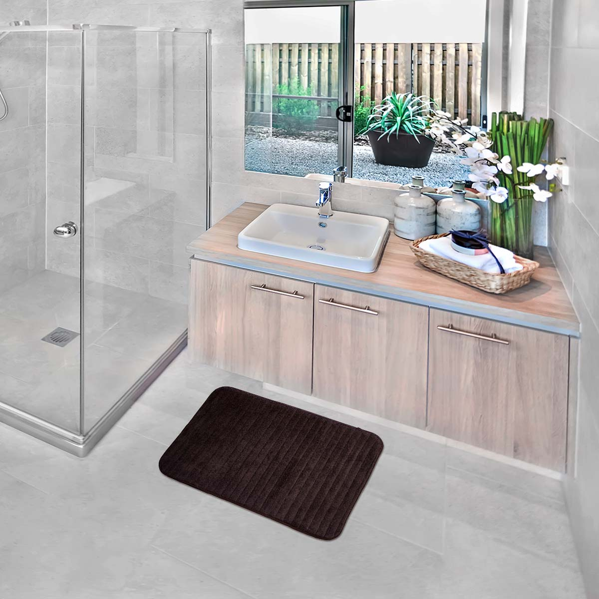 Tapete Baño Memory Foam Lines Café 50X70 cm