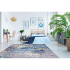Tapete decorativo Paris 0019 azul/amarillo, alfombra moderna de polipropileno con diseño elegante ideal para sala o recámara